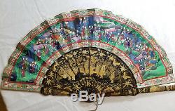 Antiqe Chinese Gilt Lacquered Landscape Fan 100 Faces Box Lacquer Painted As Is