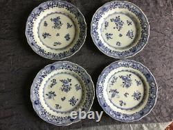 Antique 10 Chinese Dish Plates Blue Porcelain White Decor Flower Asian Rare19th
