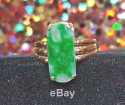 Antique 14k Gold Jade Jadeite Ring Gemstone White Green Mottled Chinese Hololith
