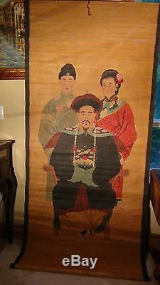 Antique 19c Rare Chinese Watercolor Long Scroll Paintingemperor And His Family