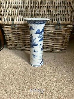Antique 19thC Chinese Blue And White Tall Trumpet Vase A/F