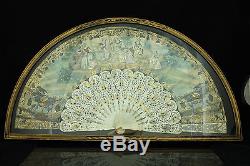 Antique 19th C Chinese Export Or French Hand Painted Fan Framed Case
