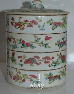 Antique 19th C Chinese Famille Rose Porcelain Stacking Box Deer