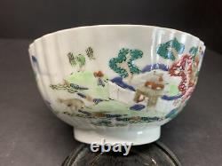 Antique 19th C. Hand Paint Chinese Famille Rose Landscape Pottery Bowl