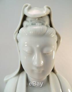 Antique 19th C. Porcelain Chinese Dehua Guanyin & Fish Statue Blanc de Chine 11
