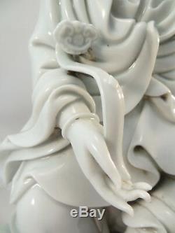 Antique 19th C. Porcelain Chinese Dehua Guanyin & Fish Statue Blanc de Chine 11