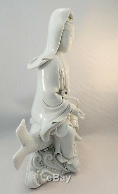 Antique 19th C. Porcelain Chinese Dehua Guanyin & Fish Statue Blanc de Chine 11