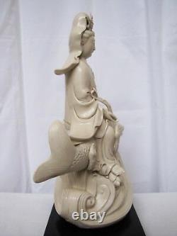 Antique 19th Century Chinese Porcelain Guanyin Riding Fish Statue. With Mark