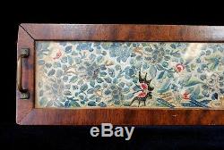 Antique 19th Century Chinese Silk Embroidery Floral Butterfly Tray Frame