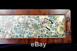 Antique 19th Century Chinese Silk Embroidery Floral Butterfly Tray Frame