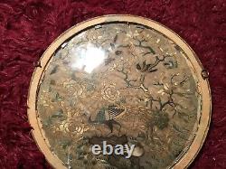 Antique 19th Qi'ing Chinese Canton Embroidered Silk Fan Panel Framed Embroidery