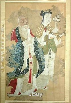 Antique 21in Chinese Ming or Qing Immortal Guan Yin Scroll Painting To Restore