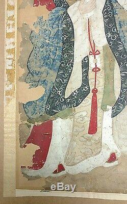 Antique 21in Chinese Ming or Qing Immortal Guan Yin Scroll Painting To Restore
