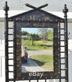 Antique 88 Faux Bamboo Chinese Black Gold Mirror Hall Tree Umbrella Stand Rack