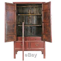 Antique Asian Chinese Red 45 Wide 77 Tall Noodle Wardrobe Wedding Cabinet