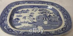 Antique Asian Chinese Village BLUE WILLOW England Ironstone Platter 19th C
