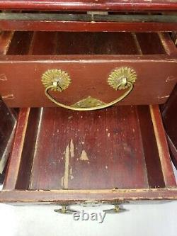 Antique Asian Chinese Wood Brass Jewelry Box Cabinet
