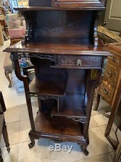 Antique CHINESE Walnut Pierced Carved Pagoda Top Curio Cabinet Multi Tier Stand