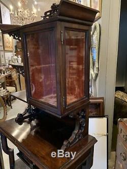 Antique CHINESE Walnut Pierced Carved Pagoda Top Curio Cabinet Multi Tier Stand
