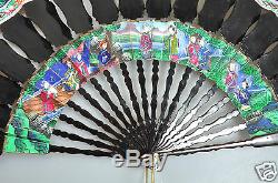 Antique China Chinese Handfan Brise Fan Mandarin Qing Gold 1000 Faces Lacquer