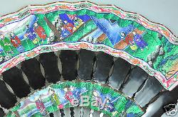 Antique China Chinese Handfan Brise Fan Mandarin Qing Gold 1000 Faces Lacquer