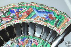 Antique China Chinese Handfan Brise Fan Mandarin Qing Gold 1000 Faces Lacquer