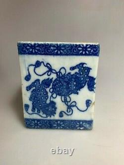 Antique China Chinese Qing Blue White Porcelain Foo Dog Opium Pillow Vase 19th C