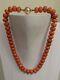 Antique Chinese 60 Grams Natural Coral Salmon Beads Necklace With 14k Gold Clasp