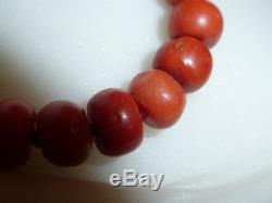 Antique Chinese 60 Grams Natural Coral Salmon Beads Necklace with 14k Gold Clasp