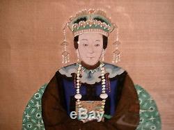 Antique Chinese Ancestor Man & Woman Framed Handpainted Portraits on Silk