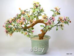 Antique Chinese Art Glass Jade Bonsai Gem Tree Asian Oriental Home Decor Floral