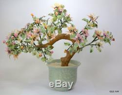 Antique Chinese Art Glass Jade Bonsai Gem Tree Asian Oriental Home Decor Floral