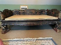 Antique Chinese Bed, Opium Bed with gold leaf and intricate originalart work
