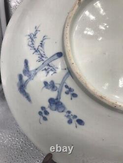 Antique Chinese Blue & White Dragon Plate 11 1/2 Marked, Qing Dynasty