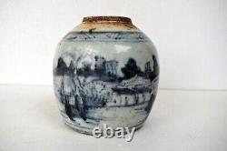 Antique Chinese Blue & White Porcelain Ginger Jars Depicting Canoe In The River