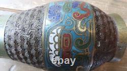 Antique Chinese Brass Enamel Cloisonne Vase Dragon Symbolism 7.5