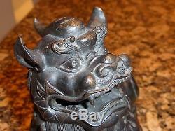 Antique Chinese Bronze Foo Dog Incense Burner Censer
