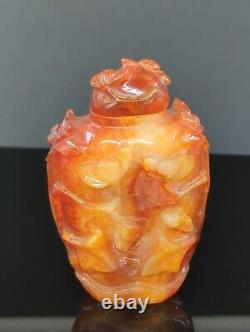 Antique Chinese Carnelian Agate Relief Carved Snuff Bottle Qing 19c