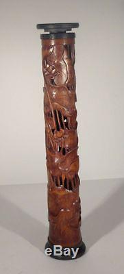 Antique Chinese Carved Bamboo Perfumer Cricket Cage Lotus Frogs 18th Perfumer