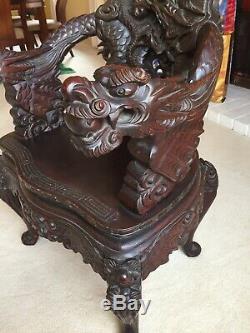Antique Chinese Carved Dragon Cloud Chair Mahogany Wood