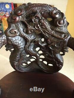 Antique Chinese Carved Dragon Cloud Chair Mahogany Wood