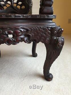 Antique Chinese Carved Dragon Cloud Chair Mahogany Wood