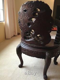 Antique Chinese Carved Dragon Cloud Chair Mahogany Wood