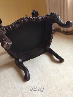 Antique Chinese Carved Dragon Cloud Chair Mahogany Wood