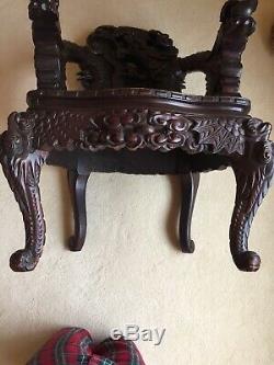 Antique Chinese Carved Dragon Cloud Chair Mahogany Wood