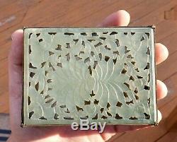 Antique Chinese Carved Jade And Engraved Brass Box