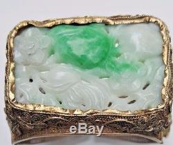 Antique Chinese Carved Jade Gilt Silver Bracelet Filigree Estate Jewelry