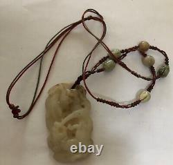 Antique Chinese Carved Jade Necklace