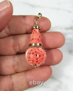 Antique Chinese Carved Natural Pink Coral Guru Bead From Imperial Court Necklace
