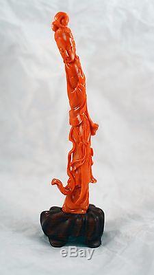 Antique Chinese Carved Natural Red Coral Statue of Beauty 6 Figure